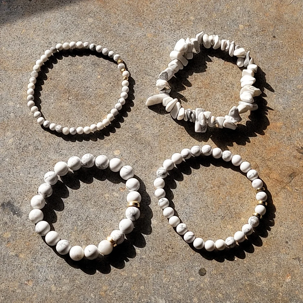Howlite Stone Bead Handmade Bracelet Set of 4 - Picture 3 of 8